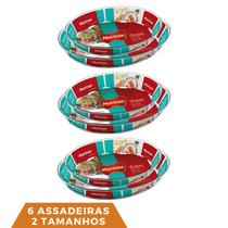 6 Travessas Assadeira de Vidro Temperado 2 Tamanhos Marinex