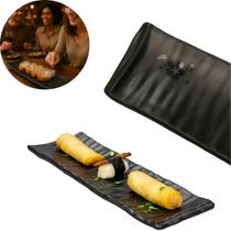 6 Travessas Melamina Preta Sushi 28,5cm Restaurante Japonês