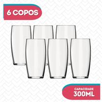 6 UN Copos Oca Vidro Transparente Redondo 300ml Durável Nadir