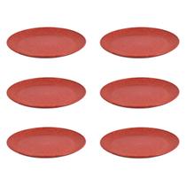 6 UN Prato Lanche Sobremesa Redondo Resistente 20cm Vermelho