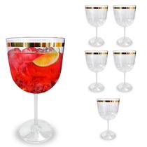 6 Unid Taça Borda Dourada Vinho Água Licor Gin 600ml