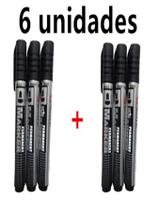 6 unidades Caneta Grossa para marcar permanente -Preta
