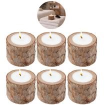 6 Velas Decorativa com Castiçal Tronco Madeira Natural 6 Velas Decorativa com Castiçal Tronco Madeira Natural