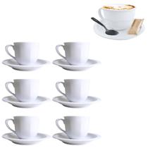 6 Xícaras Caneca com Pires Branco em Melamina Pra Café 170ml