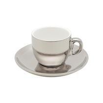 6 Xícaras de Café Wolff Versa de Porcelana Prata Branco 90ml
