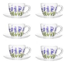 6 Xícaras De Chá Lavanda Hand Painting Cristal 200ml Lyor