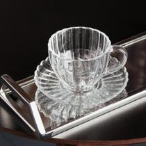 6 Xícaras de Chá Wolff Pétala de Vidro com Pires 200ml