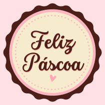 60 Adesivos Feliz Páscoa Rosa 4 cm x 4 cm - Redondo