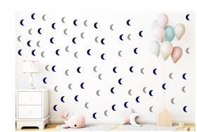 60 adesivos parede lua decorativo cinza claro e azul marinho 5cm