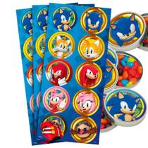 60 Adesivos Sonic redondo decoração festa aniversário
