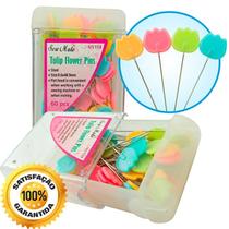 60 Alfinetes Cabeça Flor Tulipa Inox Inoxidável Patchwork.