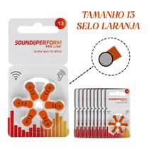 60 Baterias/Pilhas para Aparelho Auditivo SOUND PERFORM - tamanho 13 (SELO LARANJA)