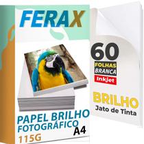 60 Folhas papel fotográfico Adesivo A4 brilhante à prova d'água 115g - Ferax