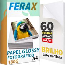 60 Folhas - Papel Fotográfico Glossy (Brilhante) 180g - Para Impressão em Impressora Jato de Tinta - Ferax