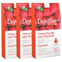 60 Folhas Prontas Depilação Corporal Depilflax Morango
