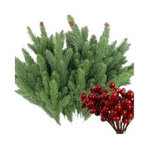 60 Peças De Agulhas De Pinheiro Artificiais Com Frutas Para Decoração De Árvore De Natal E Casa - 60 Peças De Agulhas De Pinheiro Artificiais Com Frutas Para Decoração De Árvore De Natal E Casa -