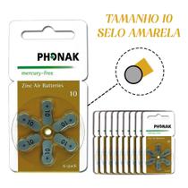60 Pilhas - 10 Phonak Aparelho Auditivo - Mercury Free - SELO AMARELO