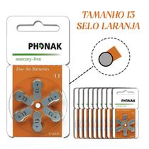 60 Pilhas - 13 Phonak Aparelho Auditivo - Mercury Free - SELO LARANJA