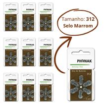 60 Pilhas - 312 Phonak Aparelho Auditivo - Mercury Free - SELO MARROM