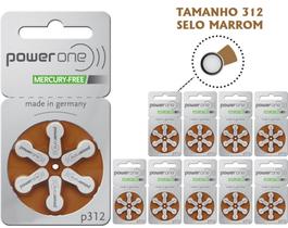 60 Pilhas Baterias aparelhos auditivos Power One tamanho 312 SELO MARROM