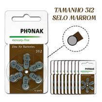 60 Pilhas/Baterias PHONAK para Aparelho Auditivo - tamanho 312 - SELO MARROM