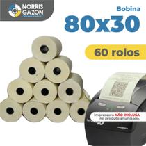 60 Rolos De Bobina Térmica 80x30 Para PDV Cupom Fiscal Pedido Senha - NORRIS GAZON