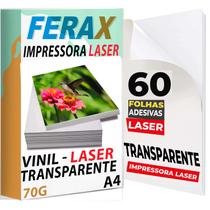 60 Vinil Adesivo Transparente 100% A4 - Para Impressora Laser