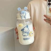 600ML Sanrio Hello Kitty Pochacco Kuromi Cinnamoroll Copo De Palha Transparente Garrafa De Água