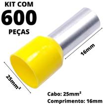 600un Terminal Tubular Ilhós Pré-isolado Simples Para Cabo de 25mm² Metal 16mm Amarelo E25-16