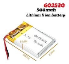 602530 2 Fios 3,7v 6mm X 25mm X 30mm 500mah Bateria