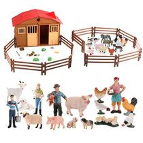 60PCS Farm Animals Figurines Brinquedos com cerca de celeiro, Odowalker Farmhouse Figuras Pretend Play Set Farm Figurines Set com agricultores, ovelhas, galinhas, porcos e forragens, aprendendo brinquedos educacionais para crianças