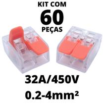 60un Conector Elétrico Emenda Derivação Para Iluminação 2 vias 4mm² 32A/450V Laranja