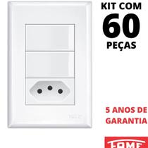 60un Interruptor Paralelo Three Way 2 Teclas 16A e Tomada Padrão 2P+T 10A Com Placa Evidence FAME