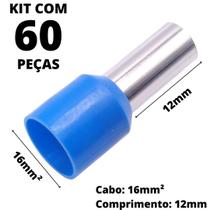 60un Terminal Tubular Ilhós Pré-isolado Simples Para Cabo de 16mm² Metal 12mm Azul E16-12