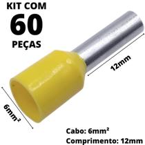 60un Terminal Tubular Ilhós Pré-isolado Simples Para Cabo de 6mm² Metal 12mm Amarelo E6012