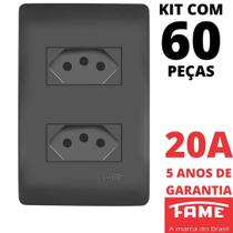 60un Tomada Padrão Dupla 2P+T 20A Com Placa Habitat Black FAME