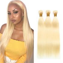 613 Pacotes retos de cabelo humano Cabelo humano Pacotes loiro mel 20 22 24 polegadas Cabelo brasileiro 3 pacotes loiros lisos Cor 613 extensões de cabelo para mulheres