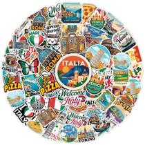 64 Adesivos de Viagem Itália Marcos Italianos, Mapa, Bandeira, Pizza, Veneza, Roma, Toscana, Coliseu em Vinil para Mala, Notebook, Scrapbook, Garrafas de Água, Decoração Estética