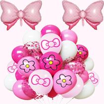 64 balões Eleventheart 12" rosa com laço e estampa de flores 64 balões Eleventheart 12" rosa com laço e estampa de flores