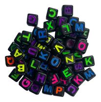 660 Missangas Infantil Quadradas 6mm Pretas Letras Coloridas 660 Missangas Infantil Quadradas 6mm Pretas Letras Coloridas