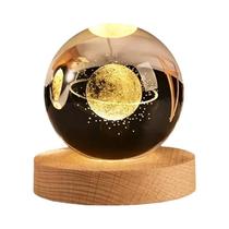 6cm Bola De Cristal 3D Terra Planeta Sistema Solar Galáxia Base De Madeira Luz Noturna Decoração