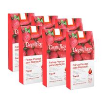 6cx Folhas Prontas Depilação Facial Depilflax Morango 24un 6cx Folhas Prontas Depilação Facial Depilflax Morango 24un