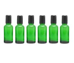 6PCS 30ml vazio portátil rolo de vidro verde em frascos com bola de aço inoxidável e tampa preta para perfume de óleo essencial rolo frascos frasco recipiente pote pote attar frasco