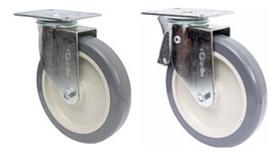 (6pçs) Rodizio Girat. Placa 6pol. R612 Bp Pvc Anti Risco (3 Com Freio + 3 Sem) 85kg Por Roda