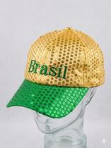 6UN Boné Brasil Lantejoulas Copa 2026 Verde Amarelo Torcedor