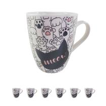 6un Caneca Cerâmica Gatinho Pets Cat 400ml Gato Patinhas