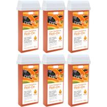 6UN Cera Refil Roll On Mamão 100g Depilação Depilflax