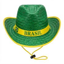 6UN Chapéu Cowboy Palha Brasil Verde Cordão Aba Larga