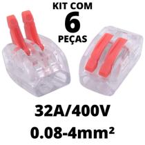 6un Conector Elétrico Emenda Derivação Para Iluminação 2 vias 4mm² 32A/400V Laranja