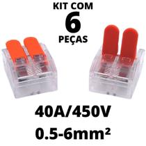 6un Conector Emenda Derivação Para Iluminação e Chuveiro 2 vias 6mm 40A/450V